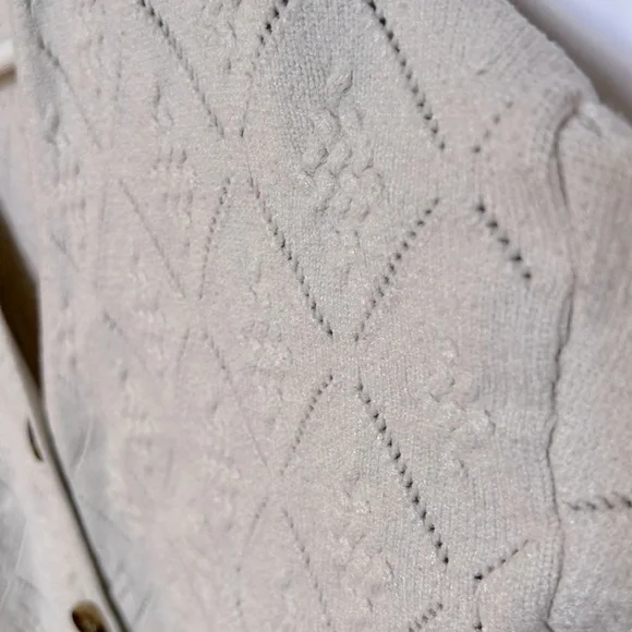 Cyrus Noel Pointelle Women's Beige Ecru Button-Up Cropped Cardigan Sz L - Picture 5 of 7